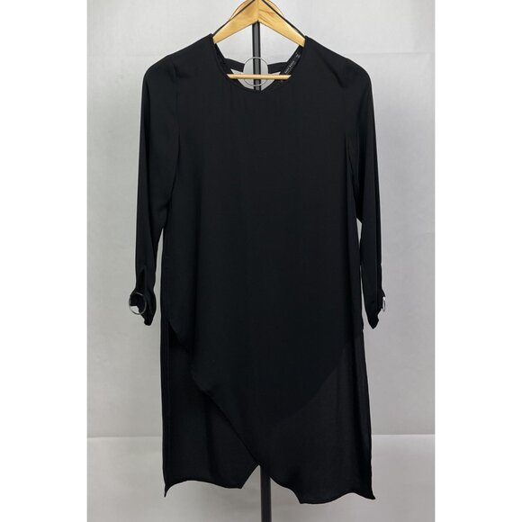 Zara Black Tunic Top Size XS Womens Blouse Long Sleeve Chiffon Assymetric - Picture 7 of 13